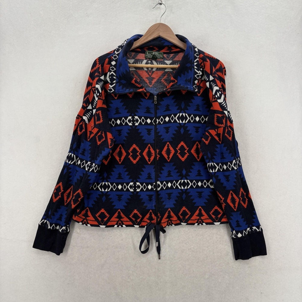Lauren Ralph Lauren Active Track Jacket Womens L Blue Southwestern Aztec Knit